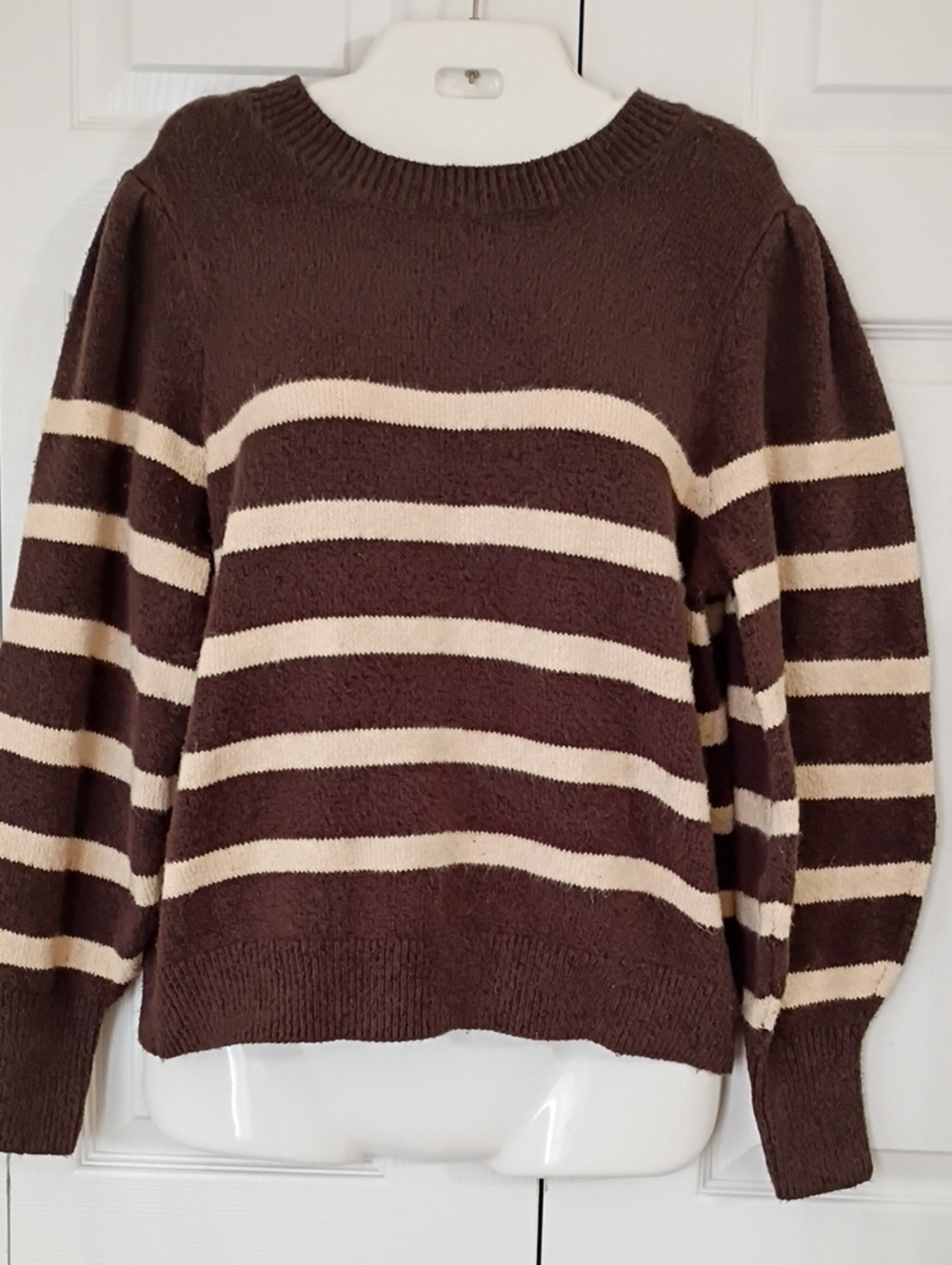 Women's Brown & Cream Striped Crewneck Sweater By Free Assembly 2X